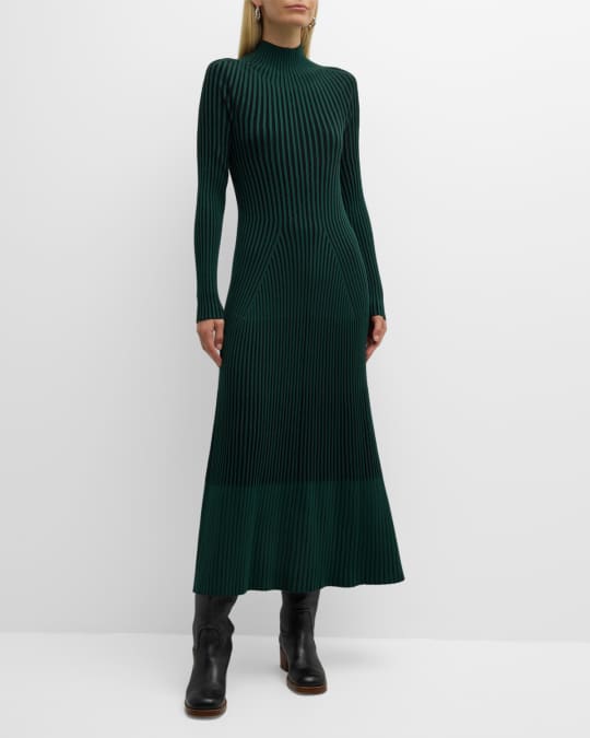 Lafayette 148 New York Ribbed Colorblock Mock-Neck Midi Dress | Neiman  Marcus