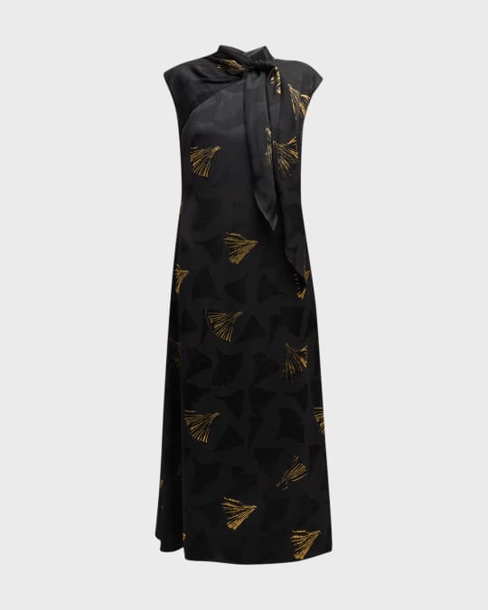Lafayette 148 New York Printed Scarf-Neck Dress | Neiman Marcus