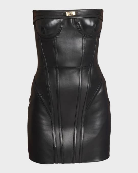 faux leather mixed media dress Hyacinth House Mixed Media Leather Pleated Ozzy Midi Dress Navy Mixed Media / L main image 0