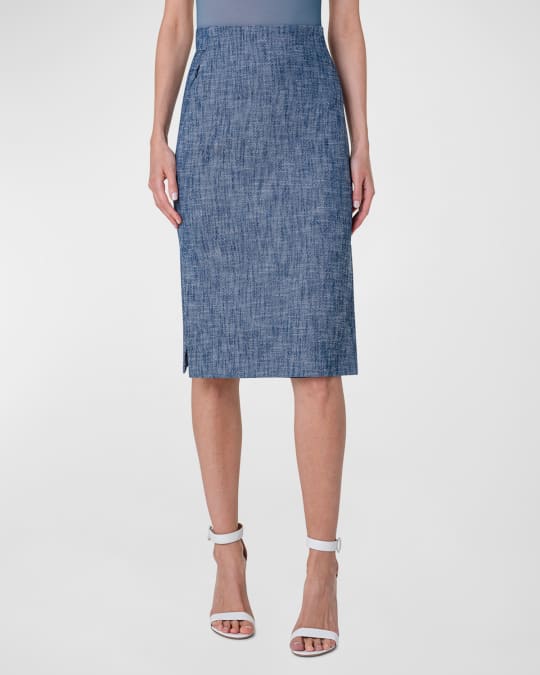 Forst Color Ankle-Length Pencil Skirt with Side Slit