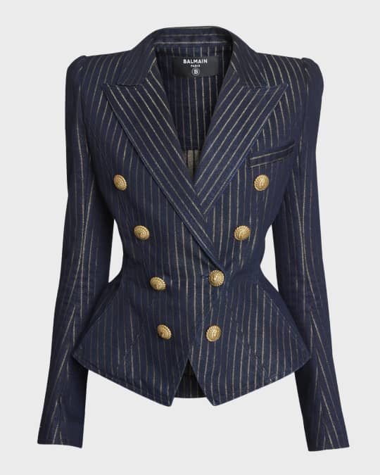 【関税込み】balmain Double-breasted denim blazer Double-breasted denim jacket in blue - Balmain | Mytheresa