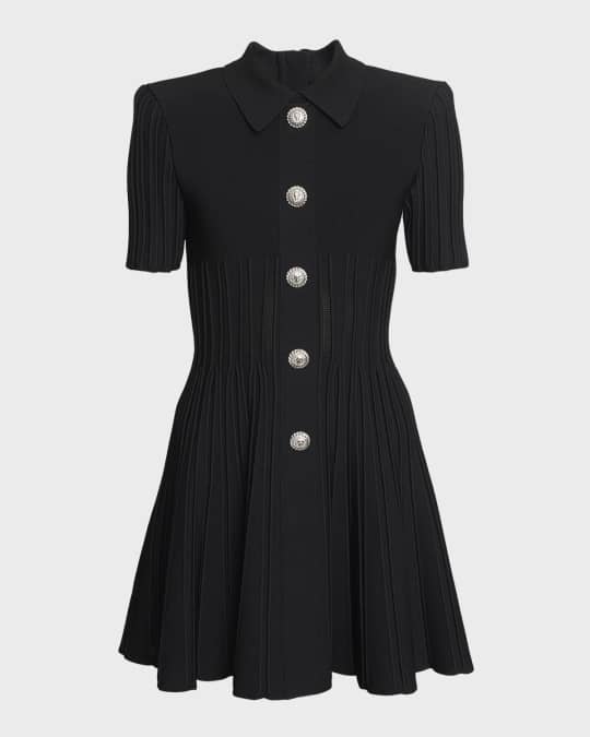 Knit Mini Dress Button Front Ribbed Women