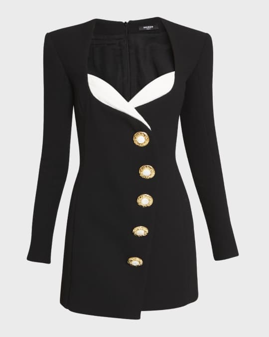 Balmain Asymmetric Button-Front Strong-Shoulder Crepe Mini Dress | Neiman  Marcus