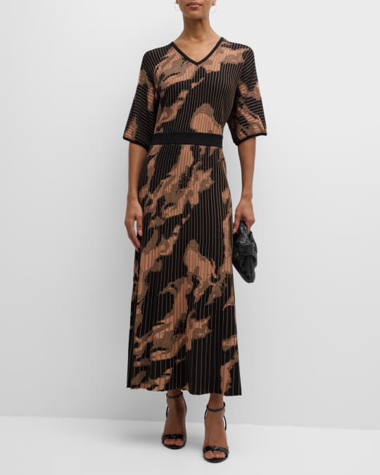 Misook Striped Abstract Intarsia Midi Dress | Neiman Marcus