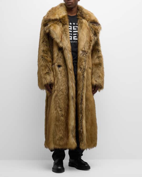 Givenchy Men s Faux Fur Double Breasted Overcoat Neiman Marcus