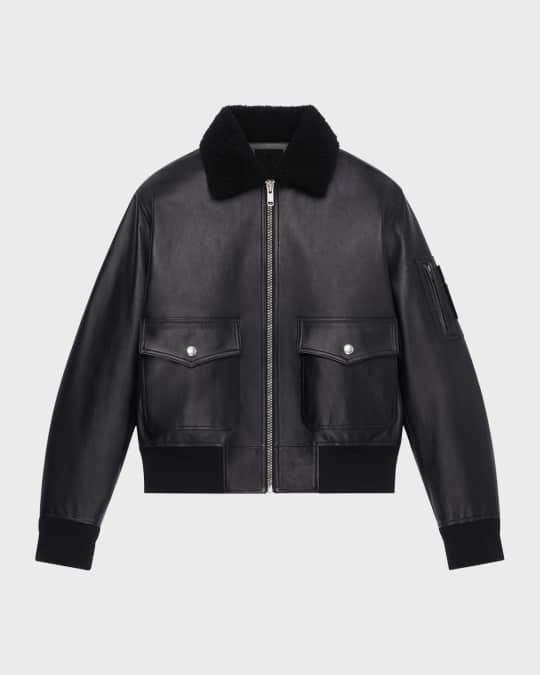 Givenchy Men's Leather Aviator Jacket with Shearling Collar