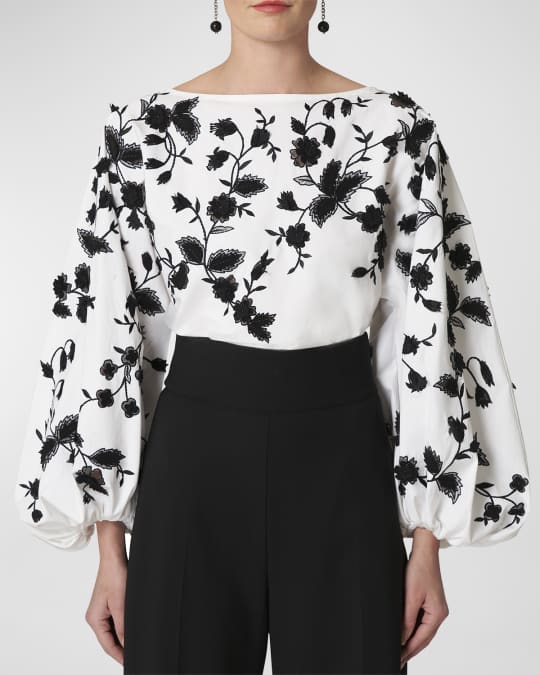 Floral Embroidered Puff Sleeve Blouse main image 1