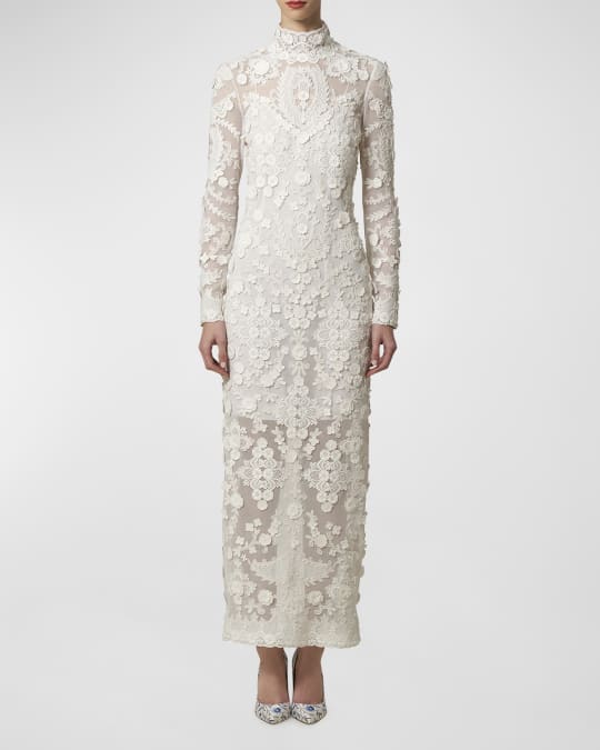 Carolina Herrera Embellished Floral Applique Column Gown with Slip ...
