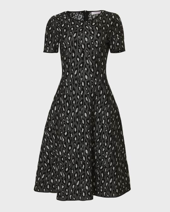 Carolina Herrera Leopard Jacquard Short-Sleeve Fit-&-Flare Dress | Neiman  Marcus