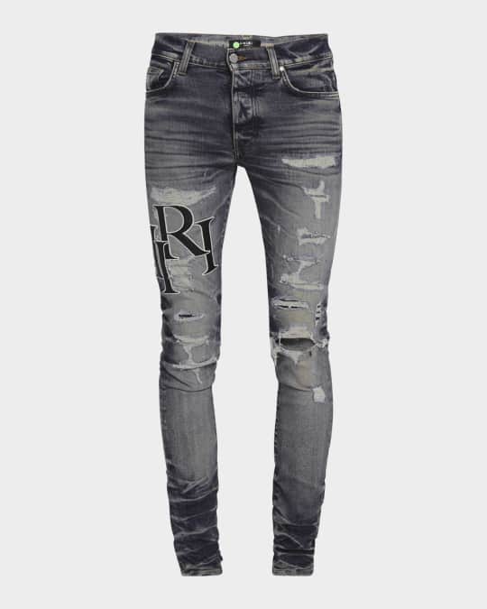 Amiri Men's Staggered Logo Skinny Jeans | Neiman Marcus