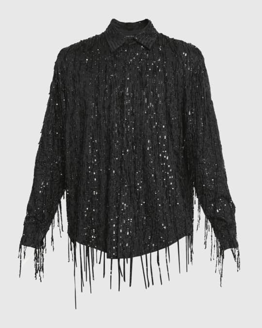 sequin fringe button down shirt