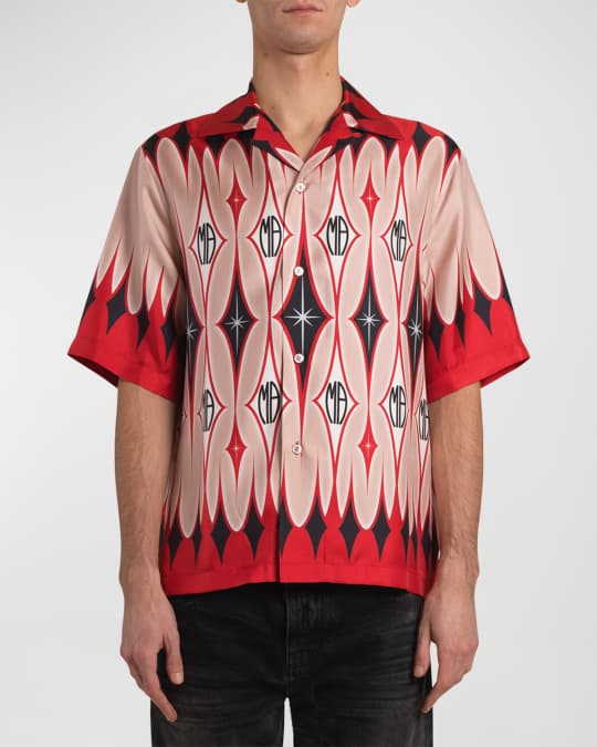Amiri Men's Arygle Printed Short-Sleeve Silk Shirt | Neiman Marcus