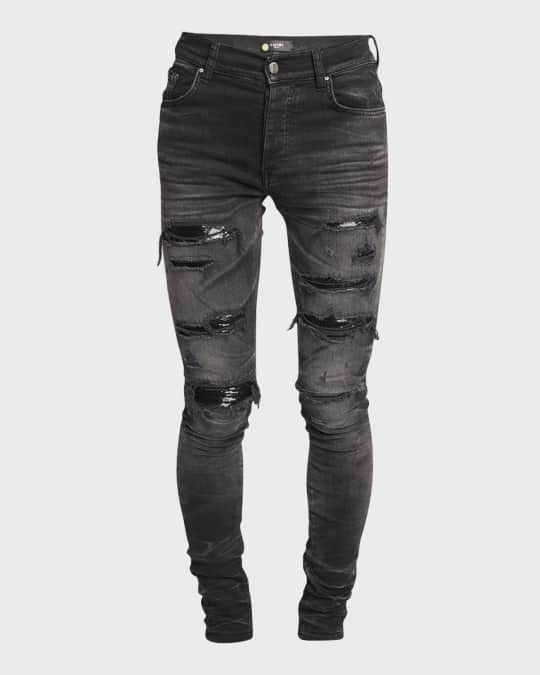 Amiri Men's Faded Skinny Jeans with Staggered Logo - Bergdorf Goodman