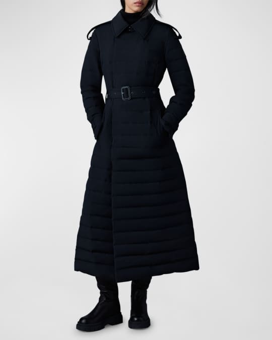 Mackage Magda Agile 360 Stretch Light Down Belted Long Coat Neiman Marcus