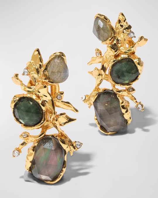 Brut Mother of Pearl and Quartz Cluster Earrings