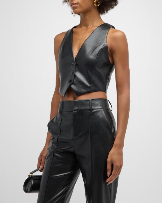 ALICE + OLIVIA Donna Vegan Leather Vest | Neiman Marcus display picture 2