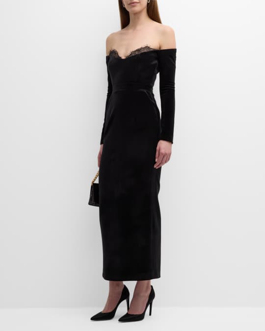 Farah Off Shoulder Lace Trim Column Gown