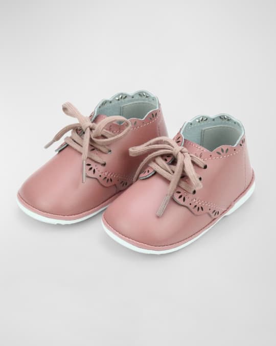Girl's Bella Leather Scalloped Booties, Baby