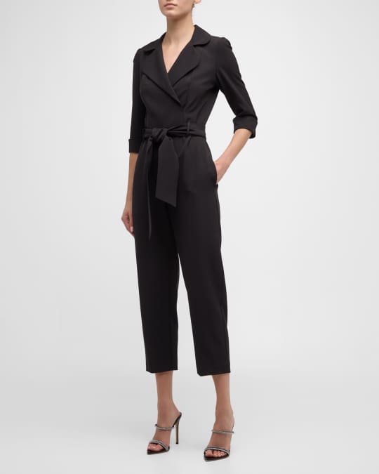 Black Halo Lucinda Belted Collared Tapered-Leg Crop Jumpsuit | Neiman ...