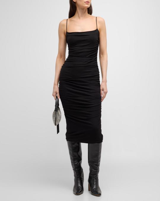 dress pinko PINKO Forza Sleeveless Gathered Midi Crepe Dress