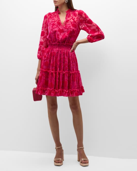 Arlene Tiered Velvet Burnout Mini Dress