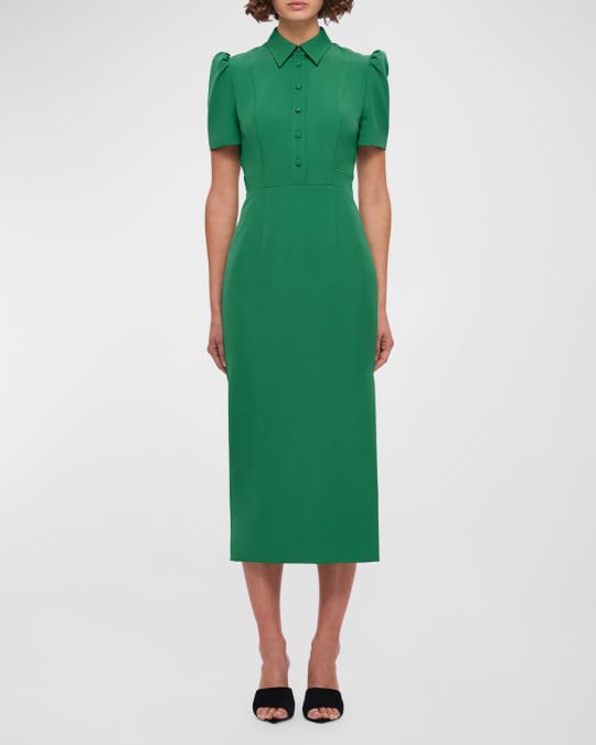 LEO LIN Alison Puff-Sleeve Midi Shirtdress | Neiman Marcus