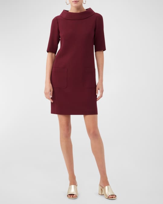 Trina Turk Maleko Elbow-Sleeve Funnel-Neck Mini Dress Neiman Marcus