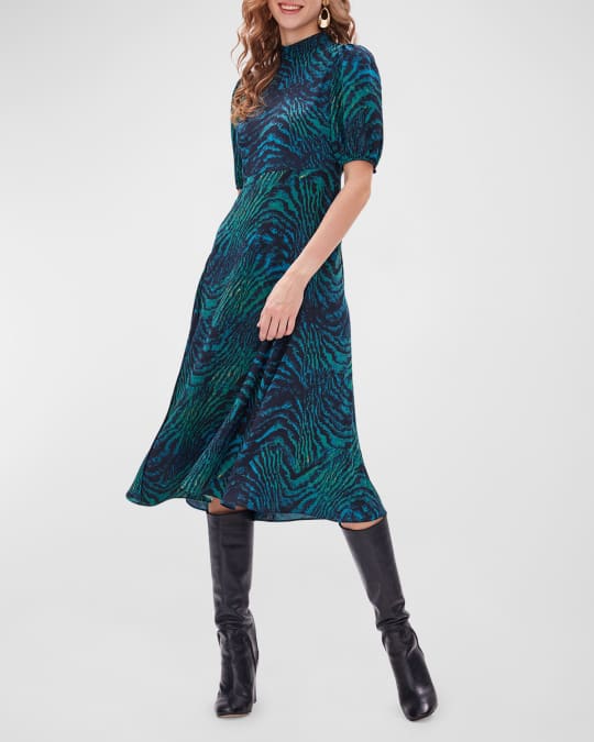 Diane von Furstenberg Nella Animal Print Mock Neck Midi Dress Neiman Marcus