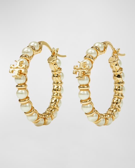 TORY BURCH｜ (KIRA PEARL HOOP EARRING (140674-960)) Kira Multi Hoop Pearl Earring: Women's Designer Earrings