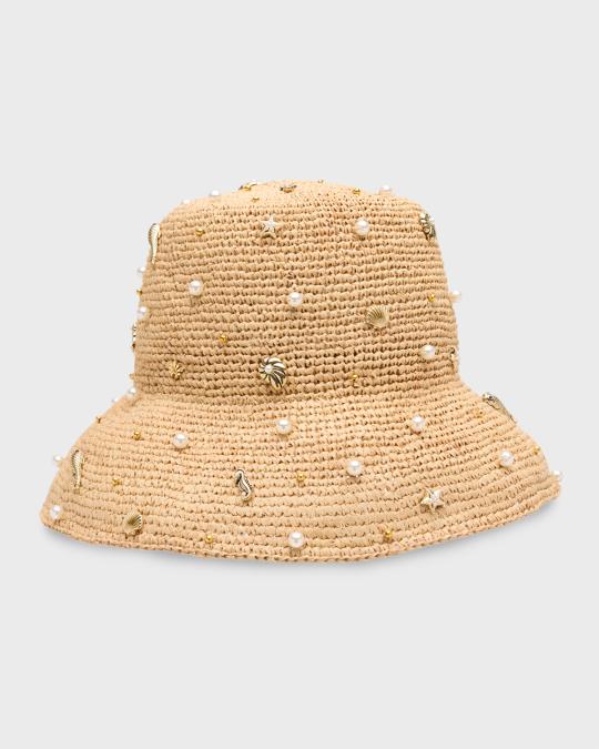 Lele Sadoughi Sea Life Embellished Raffia Bucket Hat  display picture 2
