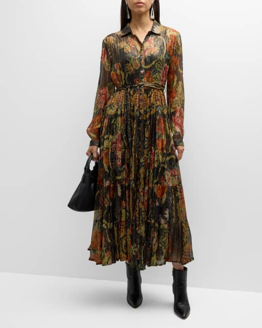 metallic floral tiered midi dress self-portrait Metallic Floral Tiered Midi Dress in Multi Colour