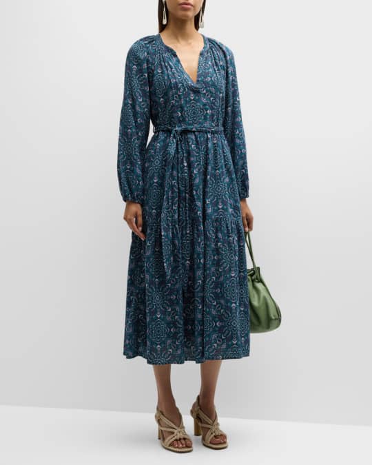 Xirena Ambrose Tiered Geometric-Print Midi Dress | Neiman Marcus