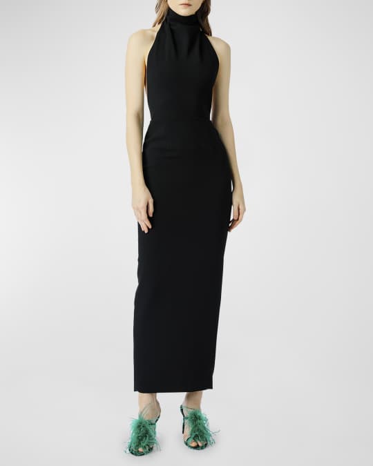 sau lee halter dress SAU LEE Pearl Charmeuse Satin Gown, Mocha