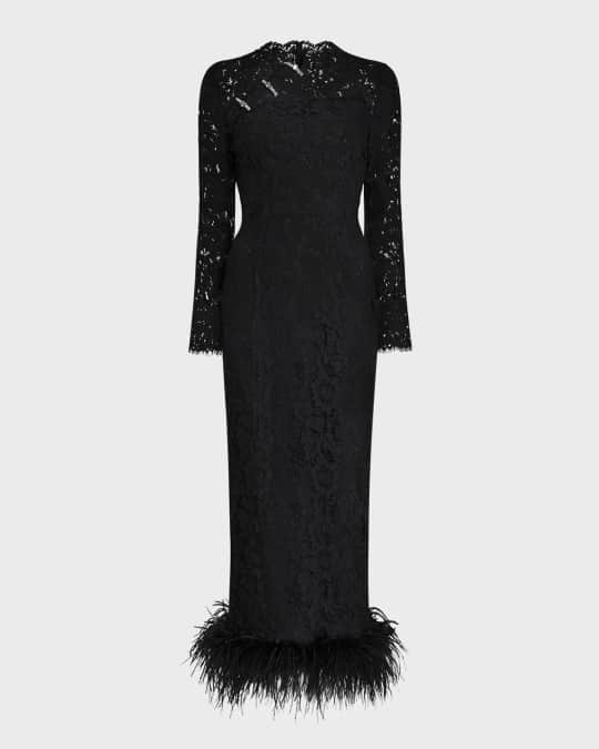 Sau Lee Maxine Floral Lace Feathered-Hem Midi Dress | Neiman Marcus