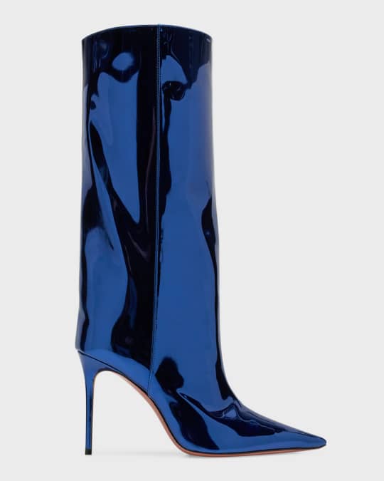 ミドルブーツ Amina Muaddi Fiona Mirror Leather Boots Amina Muaddi Fiona Mirror Stiletto Tall Boots | Neiman Marcus