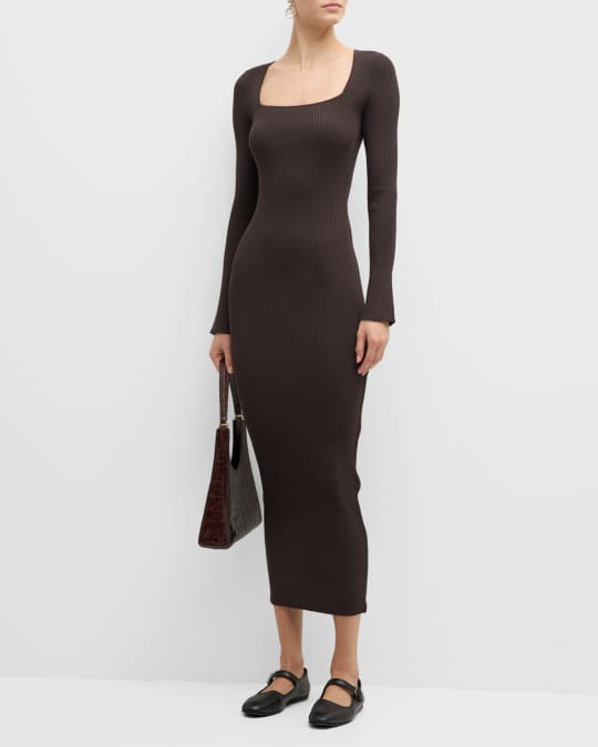 knee length dresses for ladies Varley Scott Scoop Neck Midi Dress Women's Dress Birch : XL