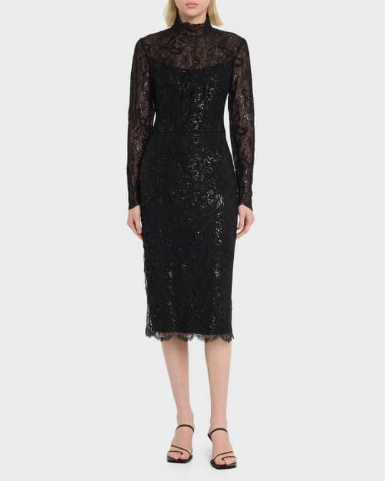 Ralph Lauren Collection Metallic Lace Long-Sleeve Midi Dress | Neiman ...