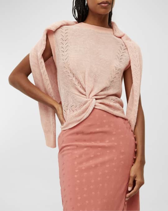 Veronica Beard Kellen Pointelle Twist-Front Sleeveless Sweater