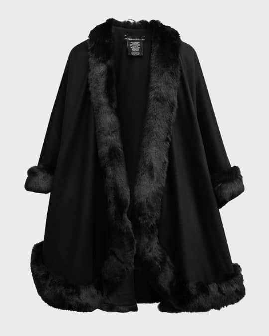 Faux Fur Trim Cashmere Cape 