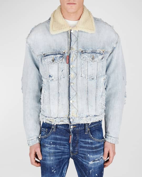 Mens destroyed jean jacket top