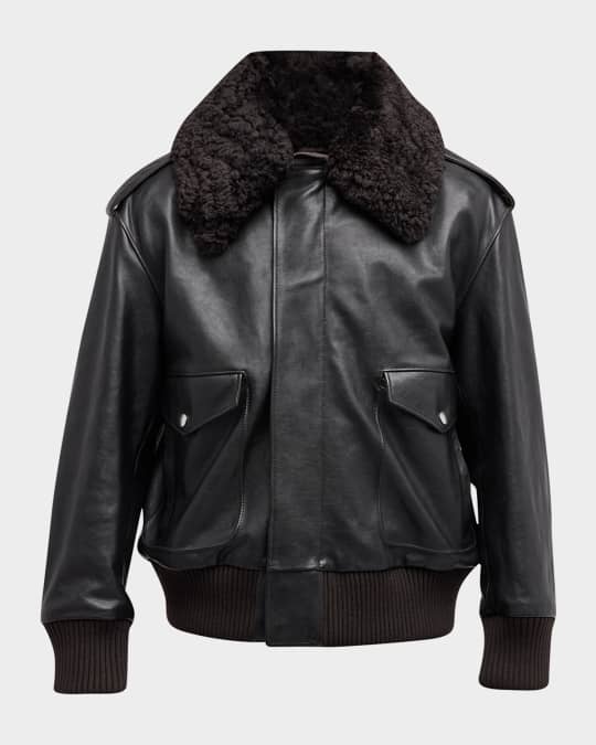 Burberry Men's Leather Shearling-Collar Aviator Jacket Neiman Marcus