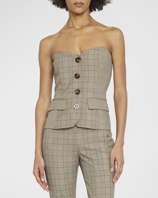 Veronica Beard Arlette Check Fitted Bustier Top | Neiman Marcus