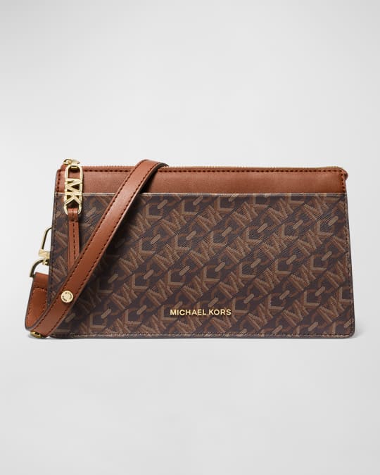 Women Brown MK Monogram Phone Crossbody Bag