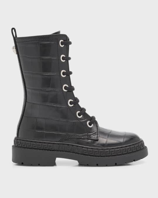 Girl s Croc Embossed Calf Leather Biker Boots Toddlers Kids