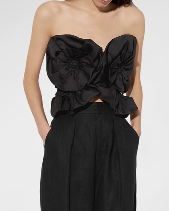 Mara Hoffman Muriel Strapless Smocked-Back Ruffle Crop Top | Neiman Marcus