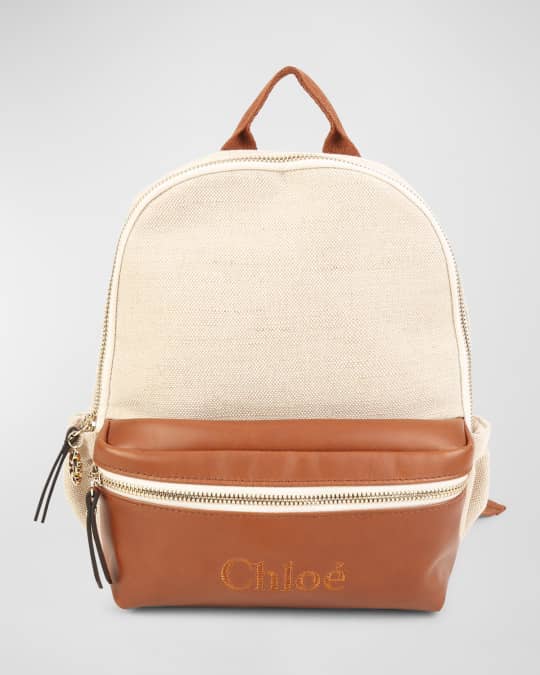 Chloé Canvas Leather Backpack Brown Logo CHLOE Canvas Logo Woody Backpack Sepia Brown 1355313