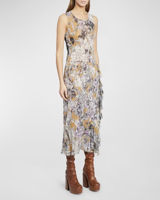 Dries Van Noten Depasi Floral-Print Ruffle Sleeveless Midi Dress | Neiman  Marcus