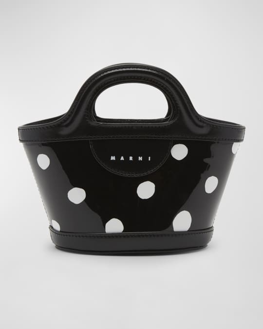 ■MARNI■ Micro Tropicalia Tote Bag Black BMMP0067Q0P386000N Tropicalia Micro Bag in black leather and raffia-effect