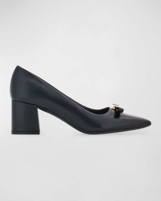 PRA MID - HEELS WHITE AND BLACK LAMBSKIN WITH BOW