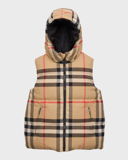 Burberry Boy s Rainer Check Print Hooded Vest Size 3 14 Neiman Marcus
